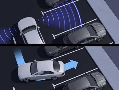 Park-Paket mit Remote-Parkfunktionen der Mercedes-Benz E-Klasse Limousine